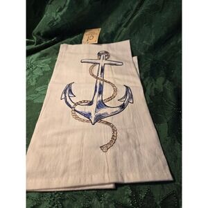CF & Flour Sack Tea Towel Embroidered Anchor Nautical Kitchen‎ Decor 18x25 /0452